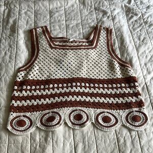 Ultra Pink Crochet Sleeveless Top in Cream and Brown
